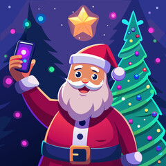 santa-posing-for-a-selfie-beside-a-neon-light-christmas