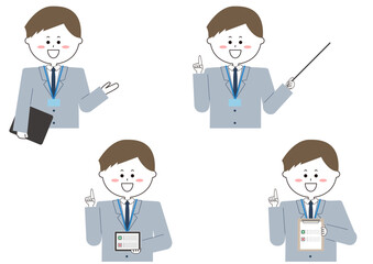 説明する男性のイラストセット