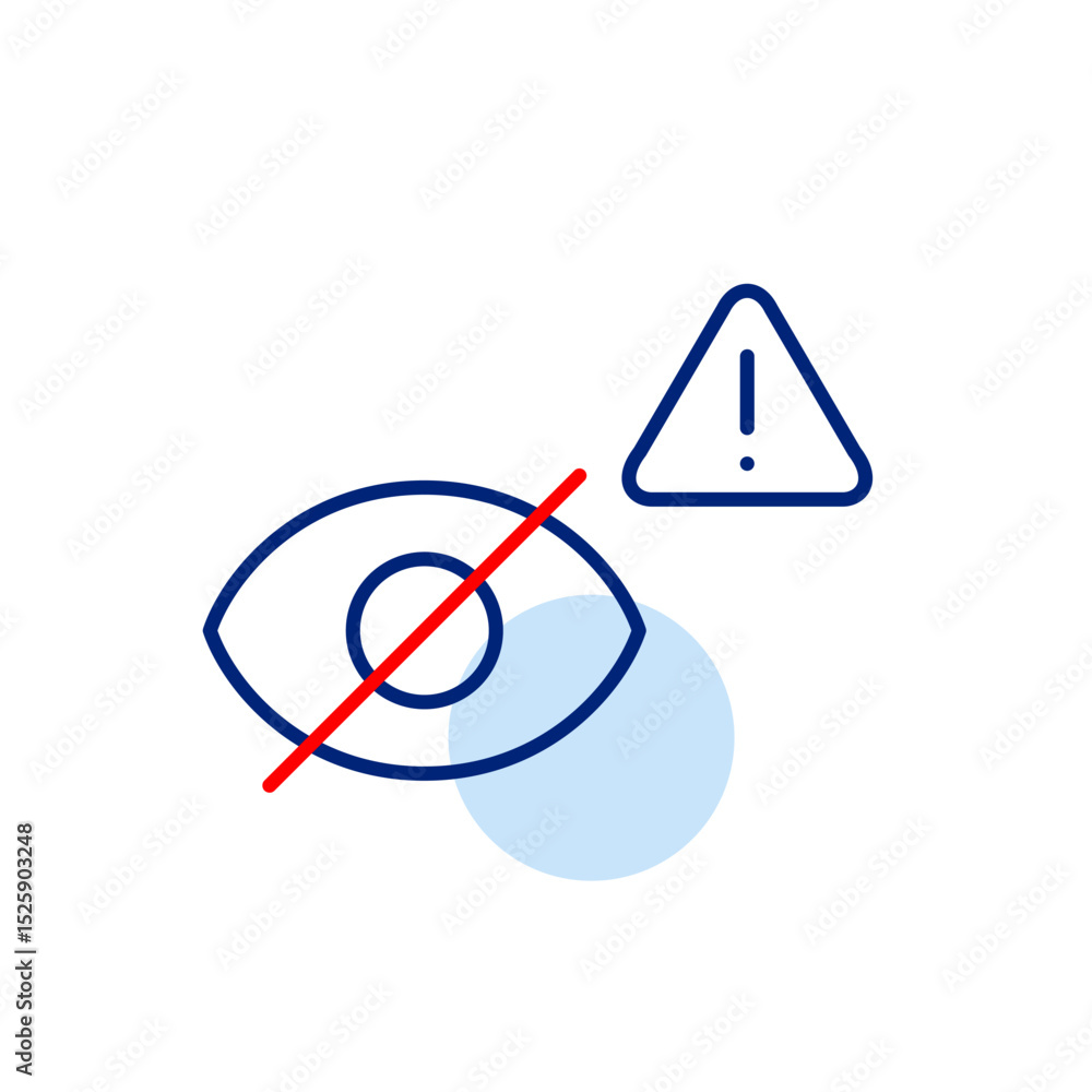 Poster vector icon of crossed-out eye with exclamation mark inside triangle, symbolizing privacy warning, r
