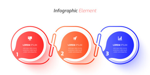 Business Infographic Template Design with Circle Label, Icon and 3 Number. Suitable for Process Diagram, Presentations, Workflow Layout, Banner, Flow Chart, Infographic.