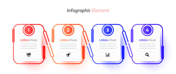 Business Infographic Template Design with Rectangle Label, Icon and 4 Number. Suitable for Process Diagram, Presentations, Workflow Layout, Banner, Flow Chart, Infographic.