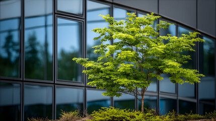 Reflected Cityscape on Minimalist Glass Facade