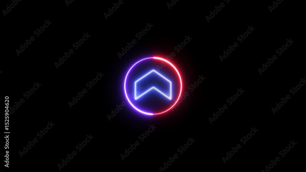 Poster glowing arrow pointing to the up animation on a black background. neon road sign looping animation.