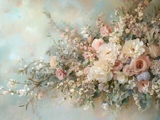 Elegant floral arrangement with pastel colors and soft lighting, evoking a sense of tranquility and beauty in full bloom