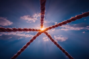 Four ropes intersect, sunlight beams through