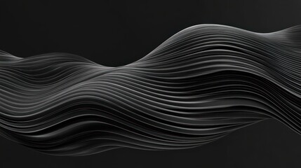 Abstract flowing black wave pattern with smooth curved lines creating a sense of movement and depth against a dark background