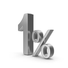 1 Percent Off Silver Discount Label Isolated on Transparent Background
