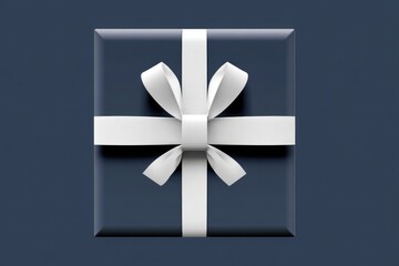 A navy gift box with a white bow