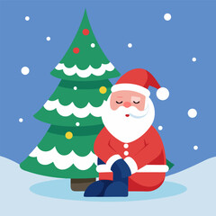 vector-illustration-of-santa-resting-under-a-snowy