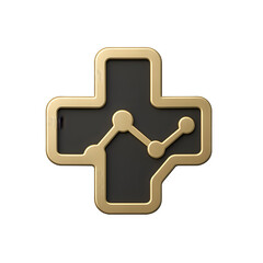 Golden Medical Cross with Data Chart on Black Background