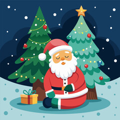 vector-illustration-of-santa-resting-under-a-snowy