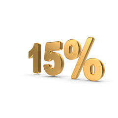 15 Percent Off Golden Discount Label Isolated on Transparent Background