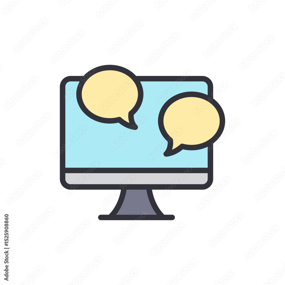 Poster communication concept using computer and speech bubbles isolated design