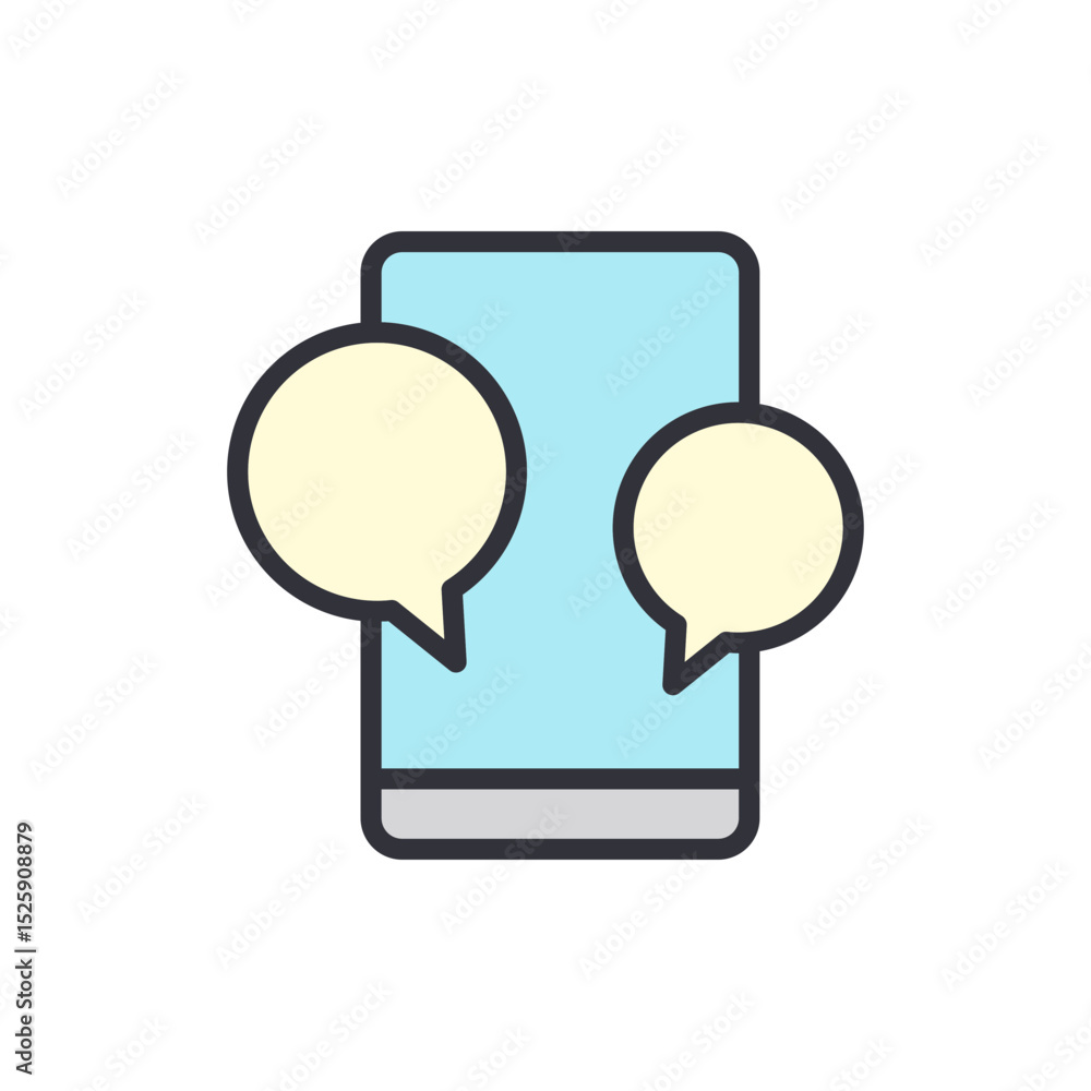 Poster smartphone with speech bubbles signifying communication and conversation
