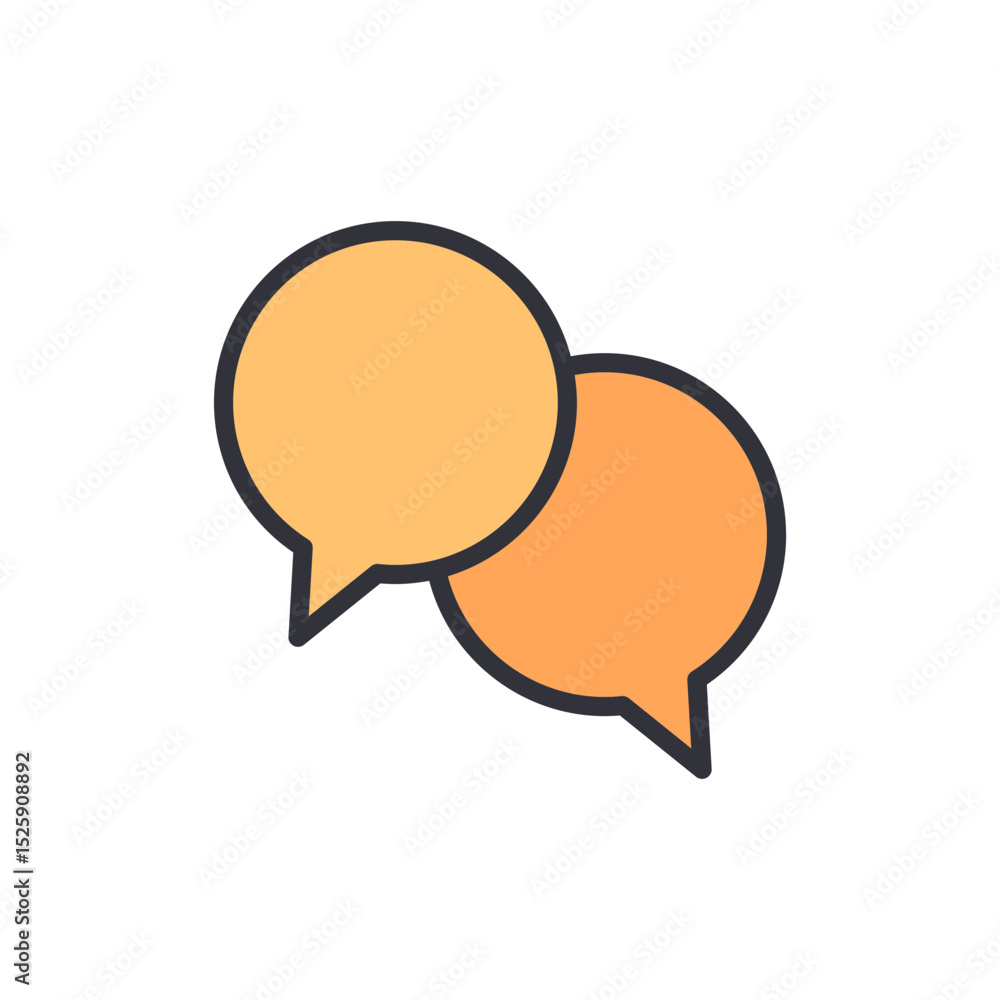 Poster two speech bubbles overlapping symbolizing communication and dialogue