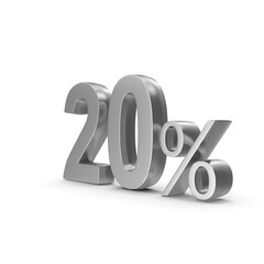20 Percent Off Silver Discount Label Isolated on Transparent Background