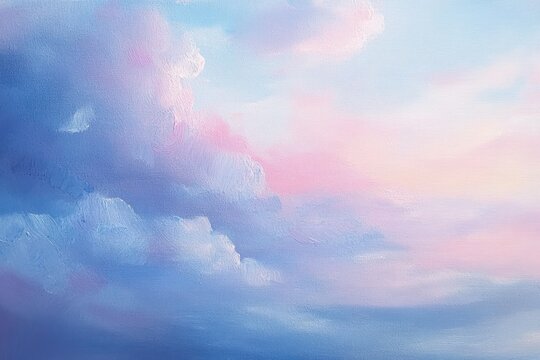 Soft pastel sky with gentle clouds blending blue and pink hues creating a serene and calming atmosphere