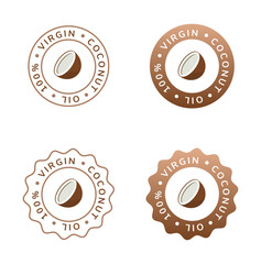 virgin coconut oil label white and brown color. natural ingredient for cosmetic or beauty product. 