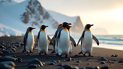 Fototapeta premium two penguins on the rocks, two penguins on the beach, penguins on the beach, 