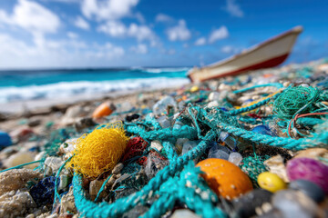 Naklejka premium Highlighting marine plastic pollution impacting ocean environments