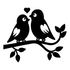 Adorable Lovebirds on Branch Romantic Bird Illustration