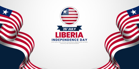 Liberia independence day banner background 26 July design element with waving ribbon flag