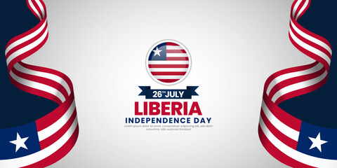 Liberia independence day banner background 26 July design element with waving ribbon flag