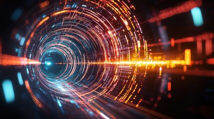 Obraz premium Abstract Digital Tunnel with Vibrant Energy and Light Streams