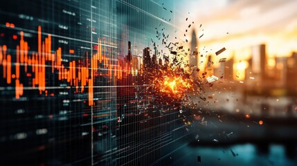 Fototapeta premium Shattered Financial Chart Displaying Collapsing Trends and Data Points