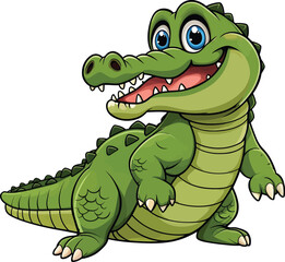 Fototapeta premium Friendly Cartoon Crocodile with Big Blue Eyes on White Background