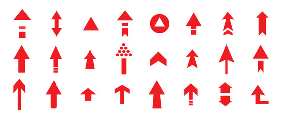 Red Arrow Icon Set. Collection of different red arrows on white background. vector illustration. Vector icons set.