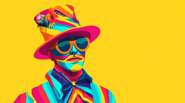 Minimal cartoon of a man in festa do Bumba Meu Boi costume