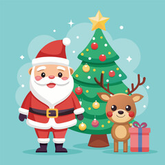 cute-vector-of-santa-and-reindeer-near-a-festive