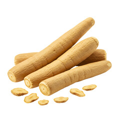 Close-up of Ashwagandha Roots – Herbal Supplement Isolated on White