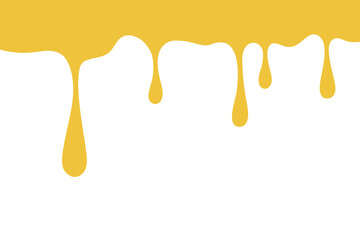 Molten yellow flowing drops of cheese, isolated on a white background, flat design, vector. Liquid honey drips. Abstract drops of paint for decoration, design, background, banner, poster