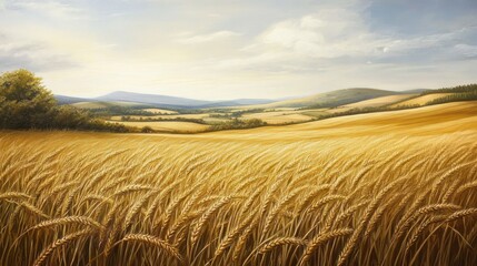 Obraz premium Golden Wheat Fields Under a Summer Sky