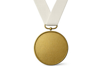Golden olympic medal suspended by white lanyard, symbolizing victory and professional accomplishment