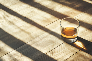 Glass of water on wooden table