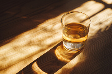 Glass of tea on a wooden table. 