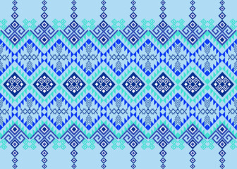 Traditional geometric Navajo Hmong Ethnic  seamless pattern in green and blue . Design for tile,carpet, fabric , wallpaper , batik.