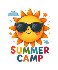 Smiling Sun with Sunglasses Summer Camp Vector
