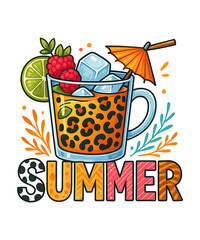Floral Summer Cocktail Drink Vector with Umbrella