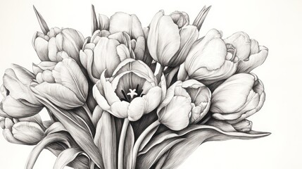 Monochromatic Bouquet: A Penciled Masterpiece of Tulips