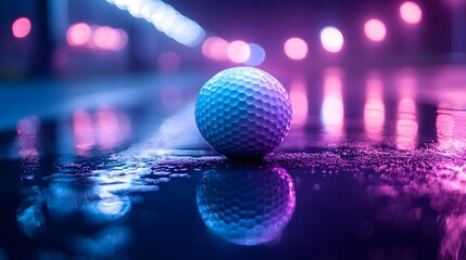 Neon Golf Ball on Wet Pavement AI Generative