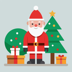flat-design-of-santa-beside-a-christmas-tree-with