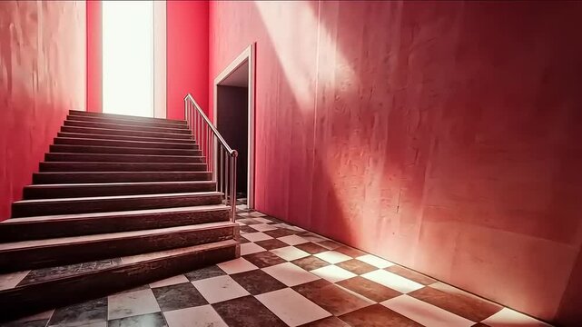 Red Staircase Interior: A Surreal Architectural Design
