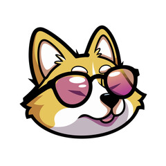 Fototapeta premium Corgi dog wearing sunglasses in a pop art comic style on transparent background 