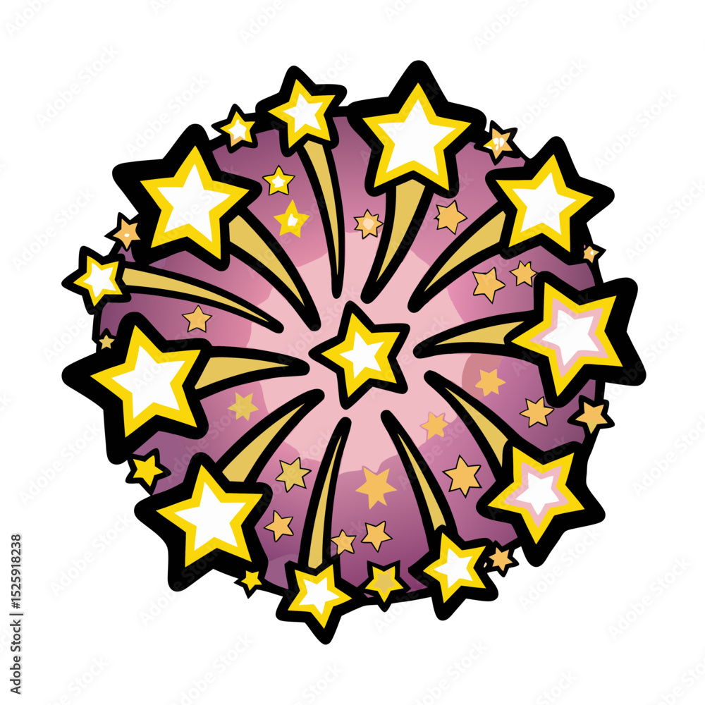 Poster isolated vector image of fireworks in pop art comic style on transparent background