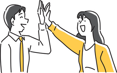 ハイタッチする男女