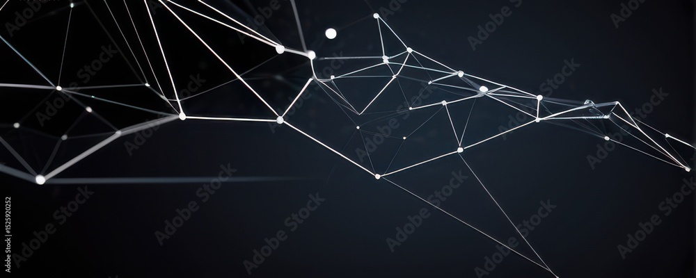 Poster abstract geometric network interconnected white lines and points on dark background